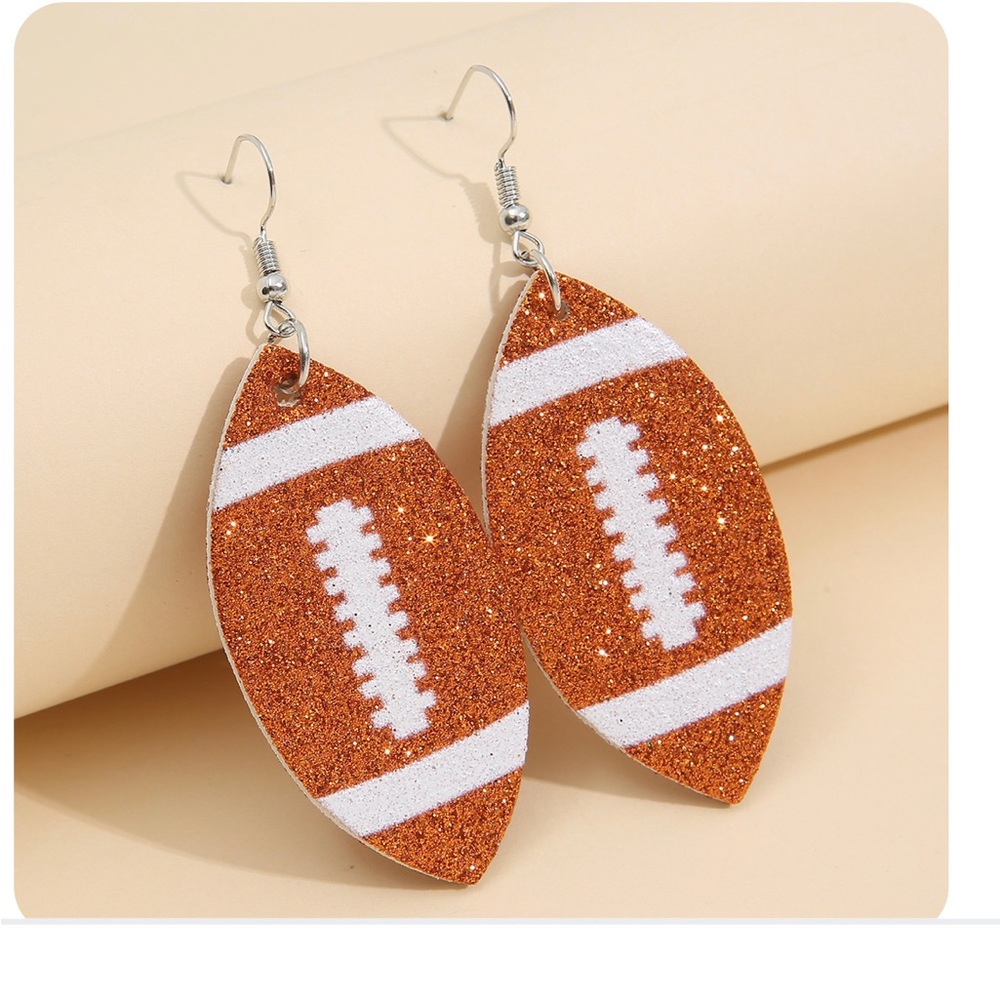 Sparkly football leather drop earrings